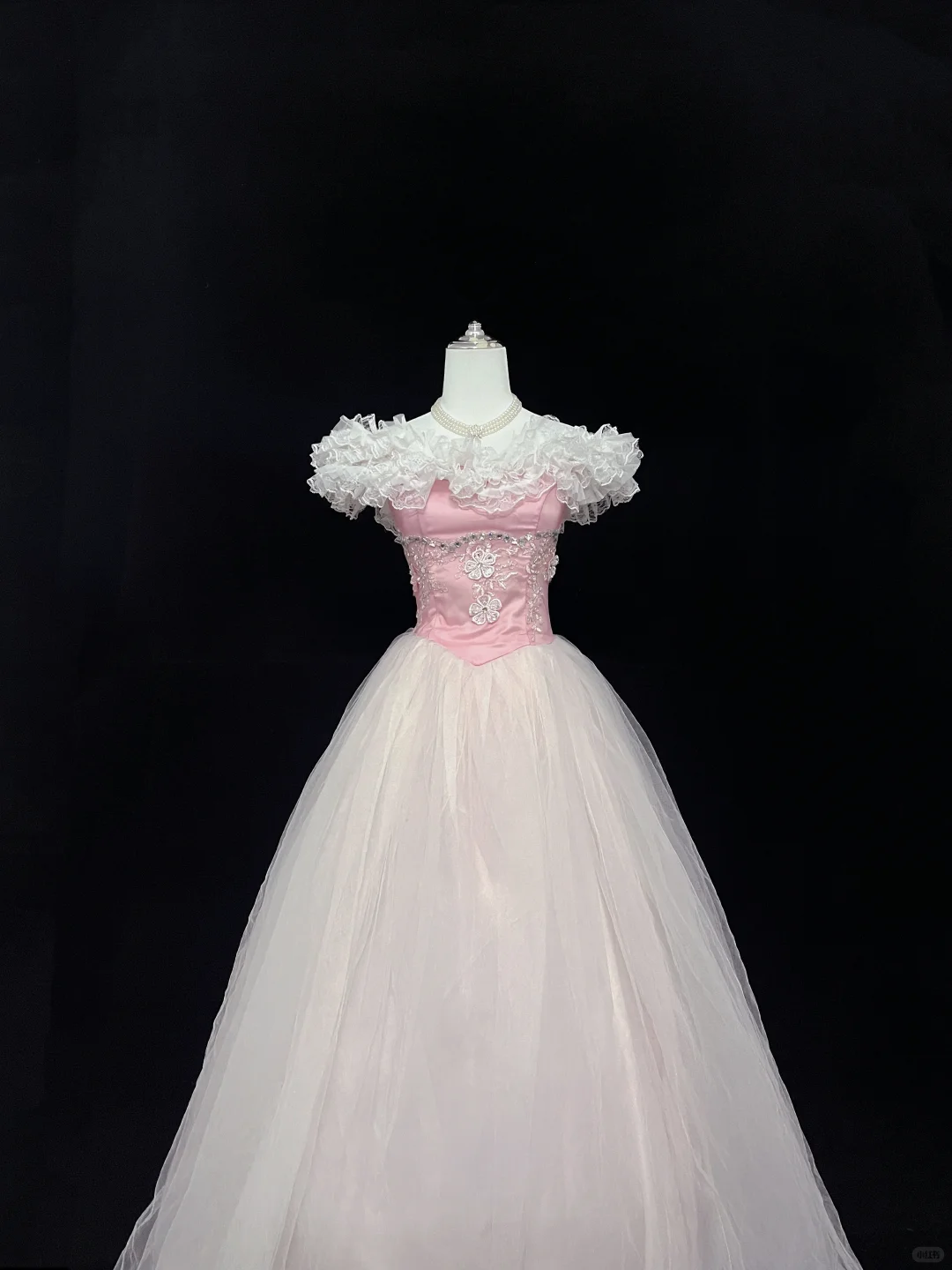 Blush Pink Ruffled Neckline Cinched Waist Full Flared Skirt Vintage Long Romantic Dress, Wedding Gown gh8034