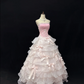 Blush Pink Strapless, Cinched Waist, Voluminous Tiered Skirt Long Romantic Dress, Wedding Gown gh8084