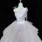 Blush Pink Satin Spaghetti Strap Cinched Waist Voluminous Tiered Princess Skirt Romantic Dress, Wedding Gown gh7988