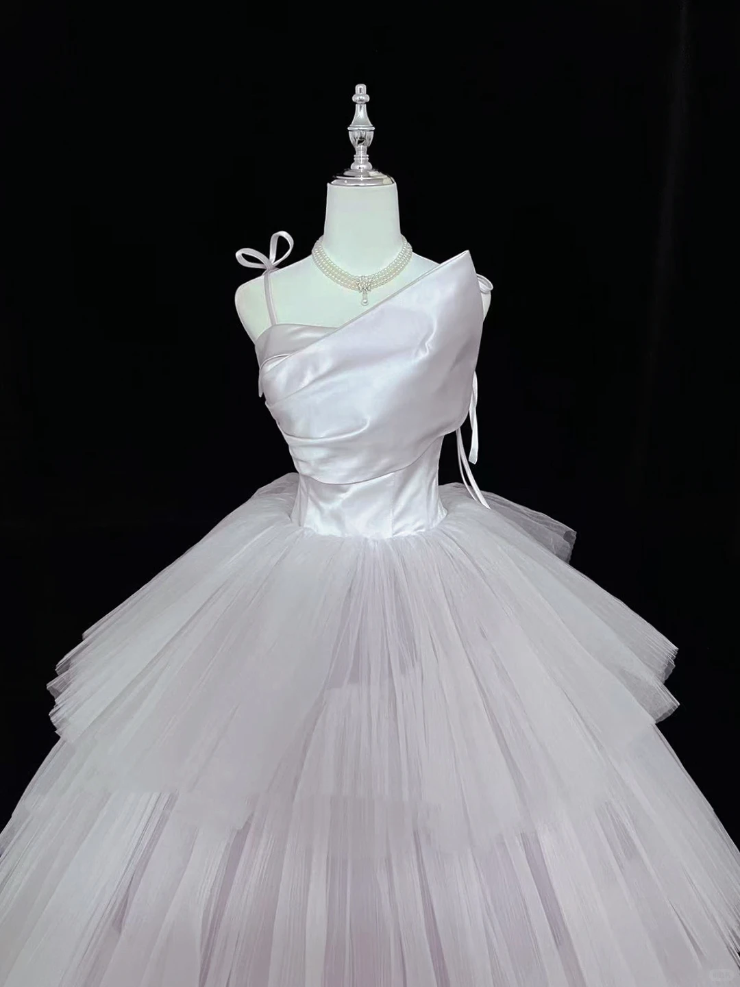 Blush Pink Satin Spaghetti Strap Cinched Waist Voluminous Tiered Princess Skirt Romantic Dress, Wedding Gown gh7988