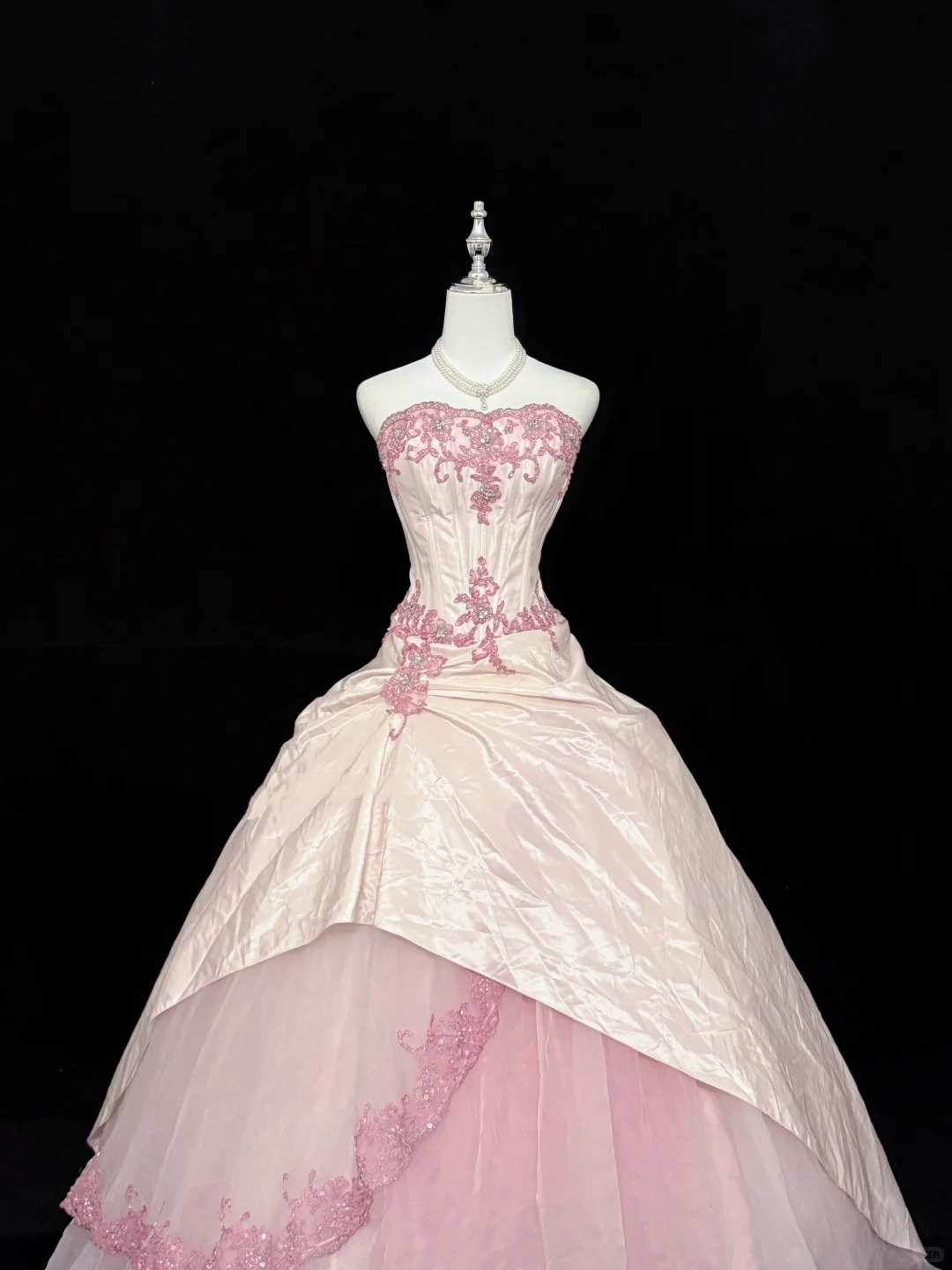 Blush Pink Strapless Embroidered Cinched Waist Voluminous Princess Skirt Long Romantic Dress, Wedding Gown gh7898