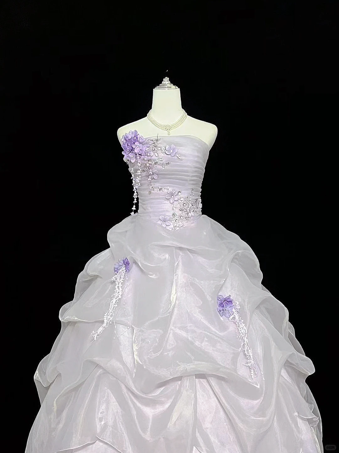 Lavender Strapless Cinched Waist Voluminous Princess Skirt Long Romantic Dress, Wedding Gown gh7948
