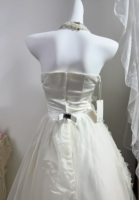 Off White Halter Long Wedding Gown, Sleeveless Hand Beaded Asymmetrical Layered Tulle Fairy Dress gh9279