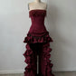 Burgundy Beaded Long Satin Evening Gown, Birthday Dress, Party Dress gh6876