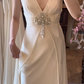 White Vintage Greek Style Wedding Gown, Sleeveless Deep V‑Neck Beaded Pearl Tassel Waist Ornament Chiffon A‑Line Bridal Dress gh9071