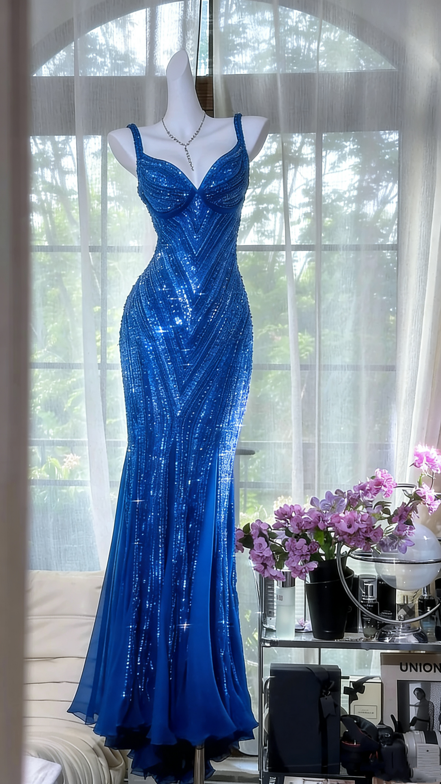 Robe de soirée longue et élégante, luxueuse et luxueuse, avec perles, style violet, gh4889