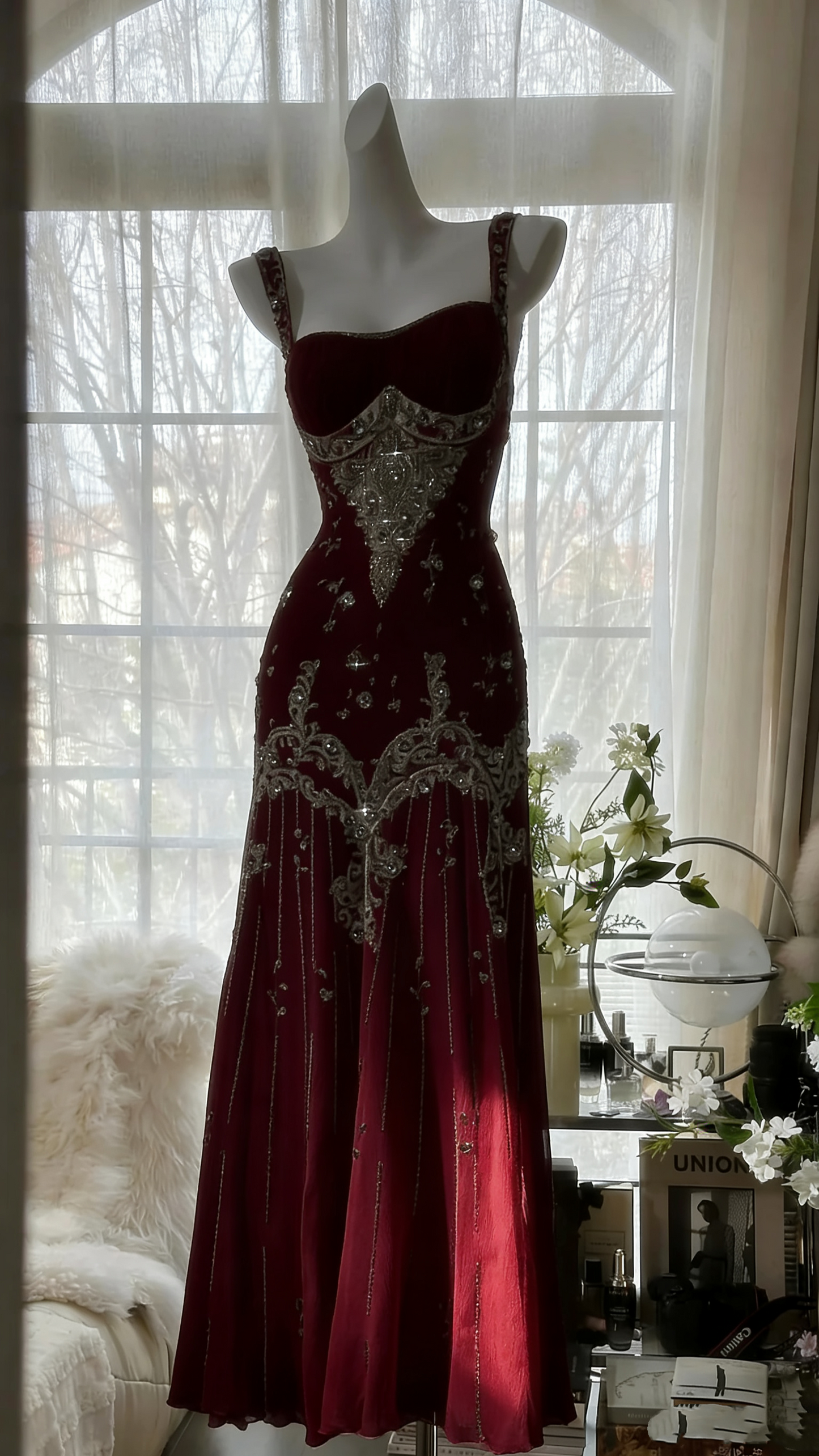 Elfenbeinfarbenes Vintage-Kleid, elegant, glänzend, exquisite Strass-Perlen, langes Chiffon-Ballkleid, Abendkleid, Geburtstagspartykleid, Abschlussballkleid, Abschlusskleid, gh3945