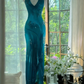 Robe de soirée longue en mousseline de soie, élégante, vert foncé, avec perles, gh4749
