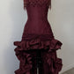 Burgundy Beaded Long Satin Evening Gown, Birthday Dress, Party Dress gh6876