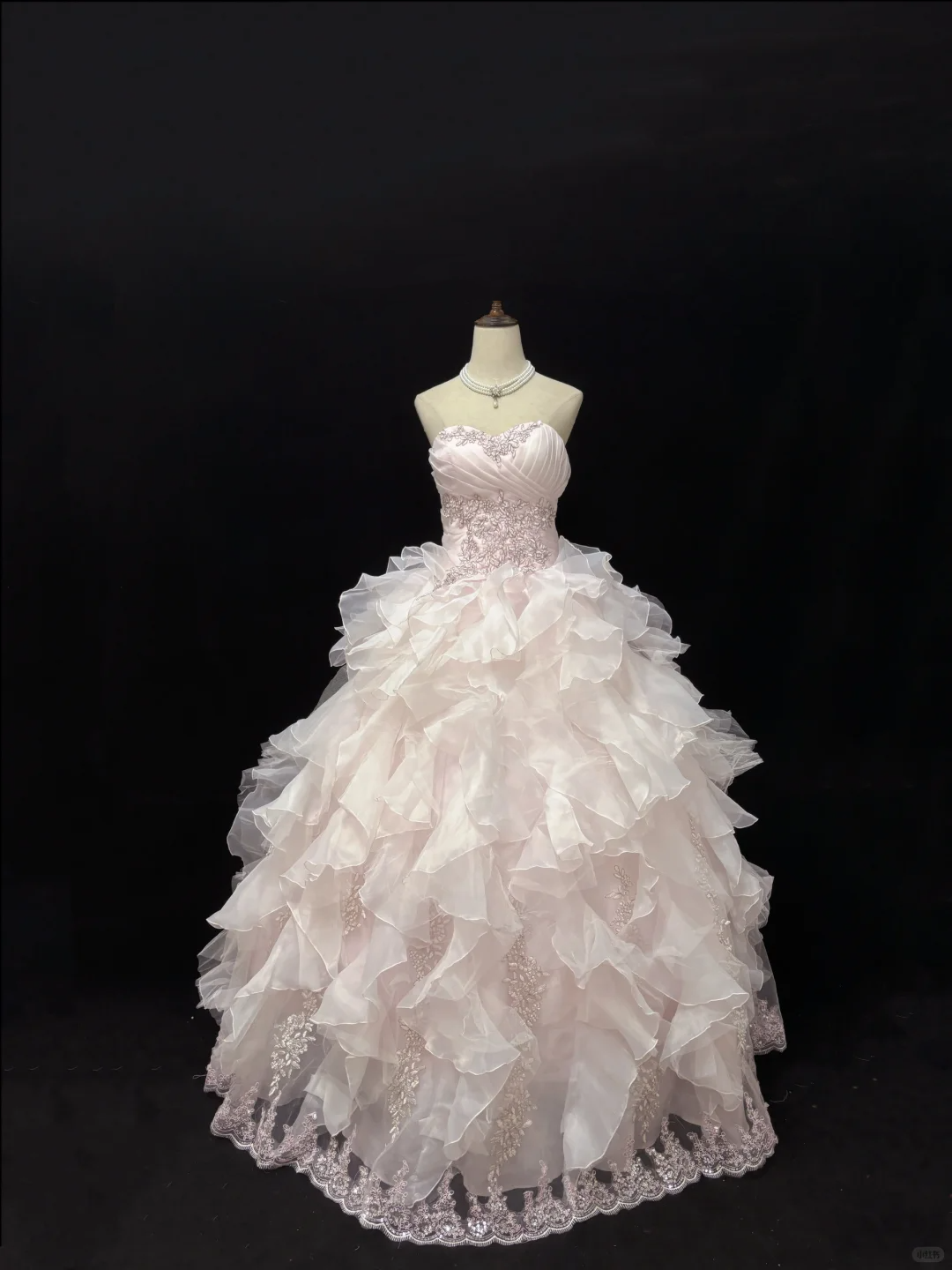 Blush Pink Strapless, Cinched Waist, Embroidered Vintage Voluminous Tiered Skirt Elegant Romantic Dress, Wedding Gown gh8085