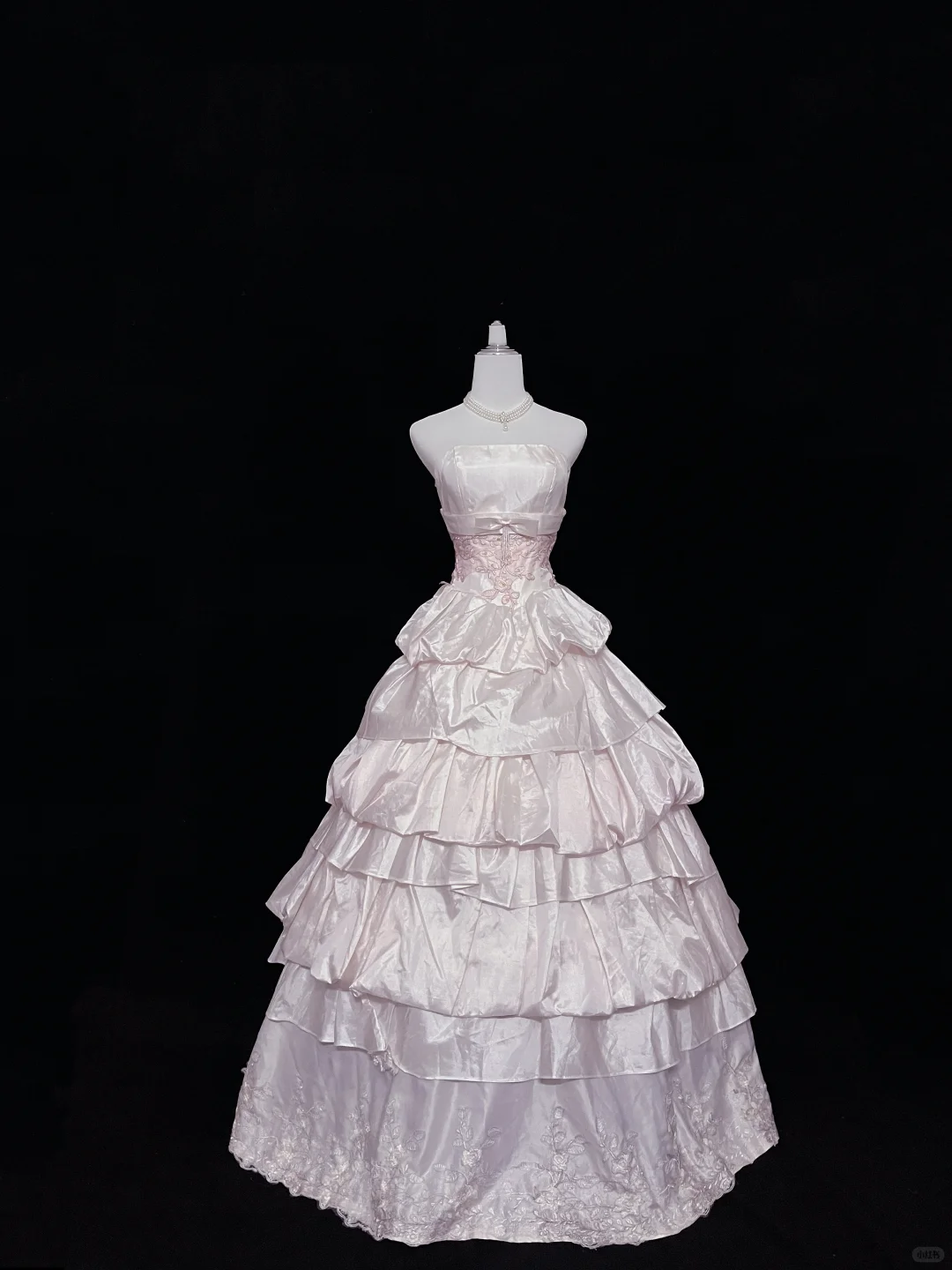 Blush Pink Satin Strapless Cinched Waist Voluminous Tiered Skirt Elegant Luxury Romantic Dress, Wedding Gown gh8035