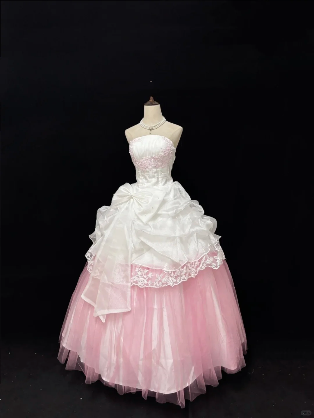 Blush Pink & White Color Block Strapless Cinched Waist Voluminous Princess Skirt Long Romantic Dress, Wedding Gown gh7899