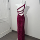 Rose Red Sequin One-Shoulder Fitted Waist Slim Bodycon Prom & Evening Dress gh7226