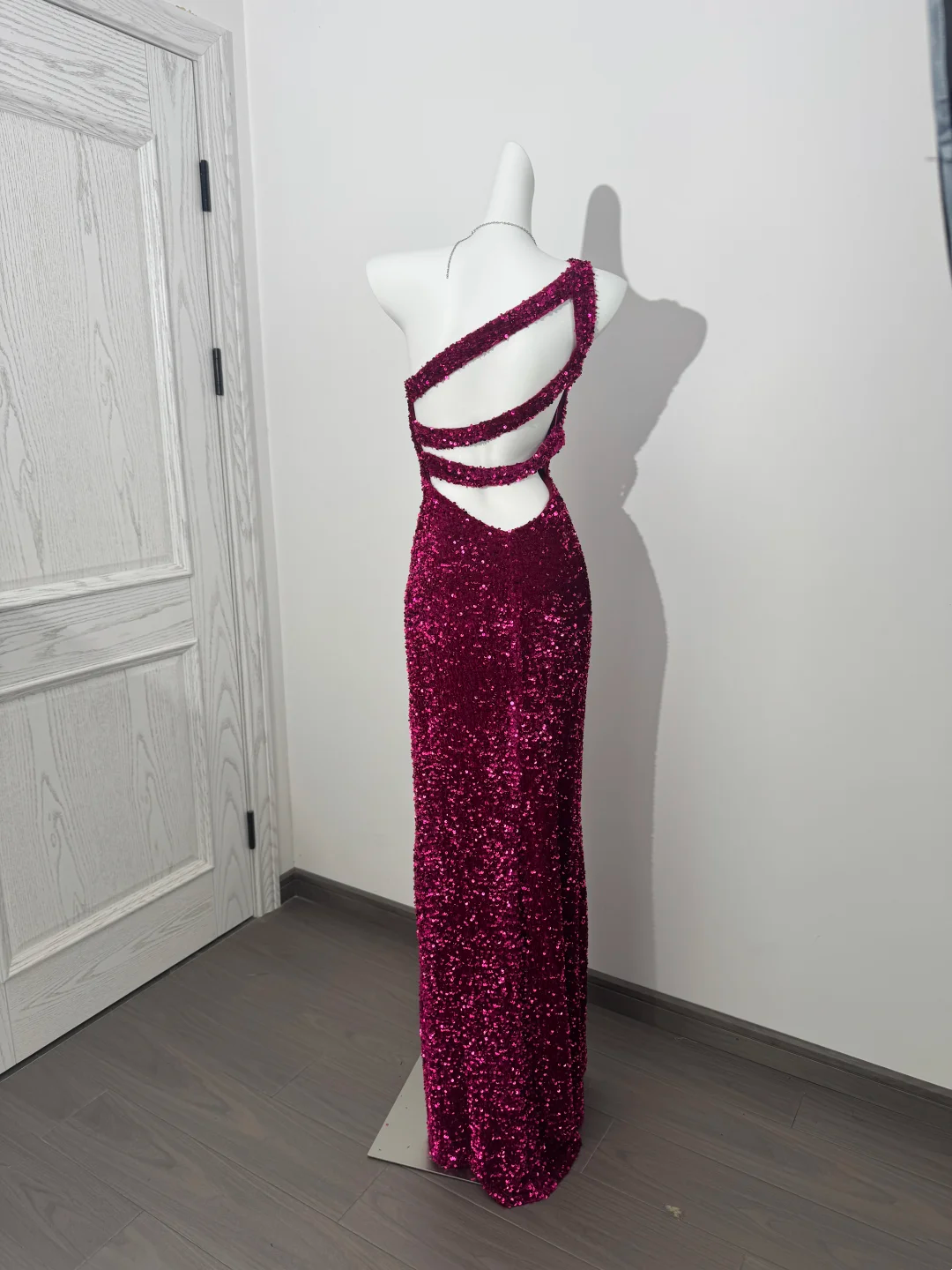 Rose Red Sequin One-Shoulder Fitted Waist Slim Bodycon Prom & Evening Dress gh7226