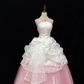 Blush Pink & White Color Block Strapless Cinched Waist Voluminous Princess Skirt Long Romantic Dress, Wedding Gown gh7899