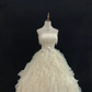 Light Apricot Strapless Romantic Gown with Beaded Tassels, Cinched Waist & Voluminous Princess Skirt, Wedding Dress & Bridal Gown gh8124