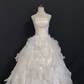 Blush pink strapless long romantic gown with fitted waist and fluffy tiered cake skirt, wedding dress & bridal gown gh8350