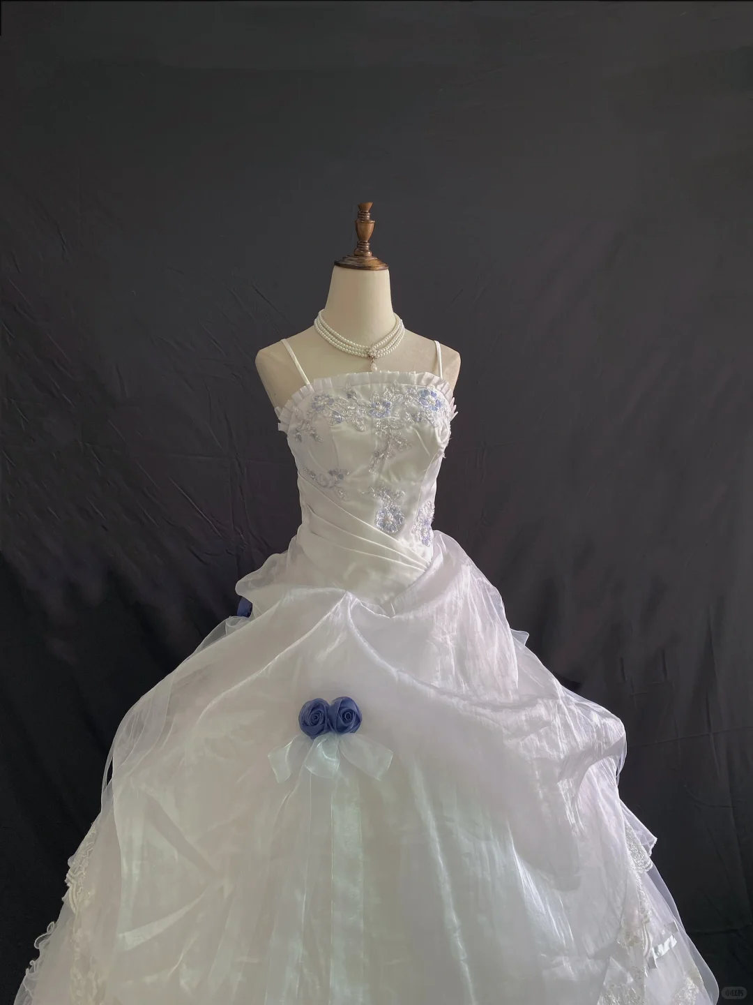 White Spaghetti Strap Romantic Gown With Classical Elegance, Cinched Waist & Voluminous Princess Skirt, Wedding Dress & Bridal Gown gh8209