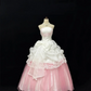 Blush Pink & White Color Block Strapless Cinched Waist Voluminous Princess Skirt Long Romantic Dress, Wedding Gown gh7899