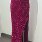 Rose Red Sequin One-Shoulder Fitted Waist Slim Bodycon Prom & Evening Dress gh7226