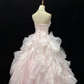 Blush Pink Strapless, Cinched Waist, Embroidered Vintage Voluminous Tiered Skirt Elegant Romantic Dress, Wedding Gown gh8085