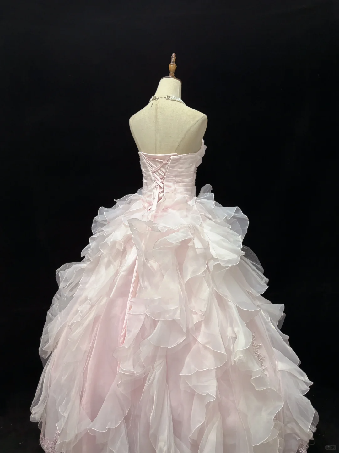 Blush Pink Strapless, Cinched Waist, Embroidered Vintage Voluminous Tiered Skirt Elegant Romantic Dress, Wedding Gown gh8085