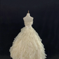 Light Apricot Strapless Romantic Gown with Beaded Tassels, Cinched Waist & Voluminous Princess Skirt, Wedding Dress & Bridal Gown gh8124