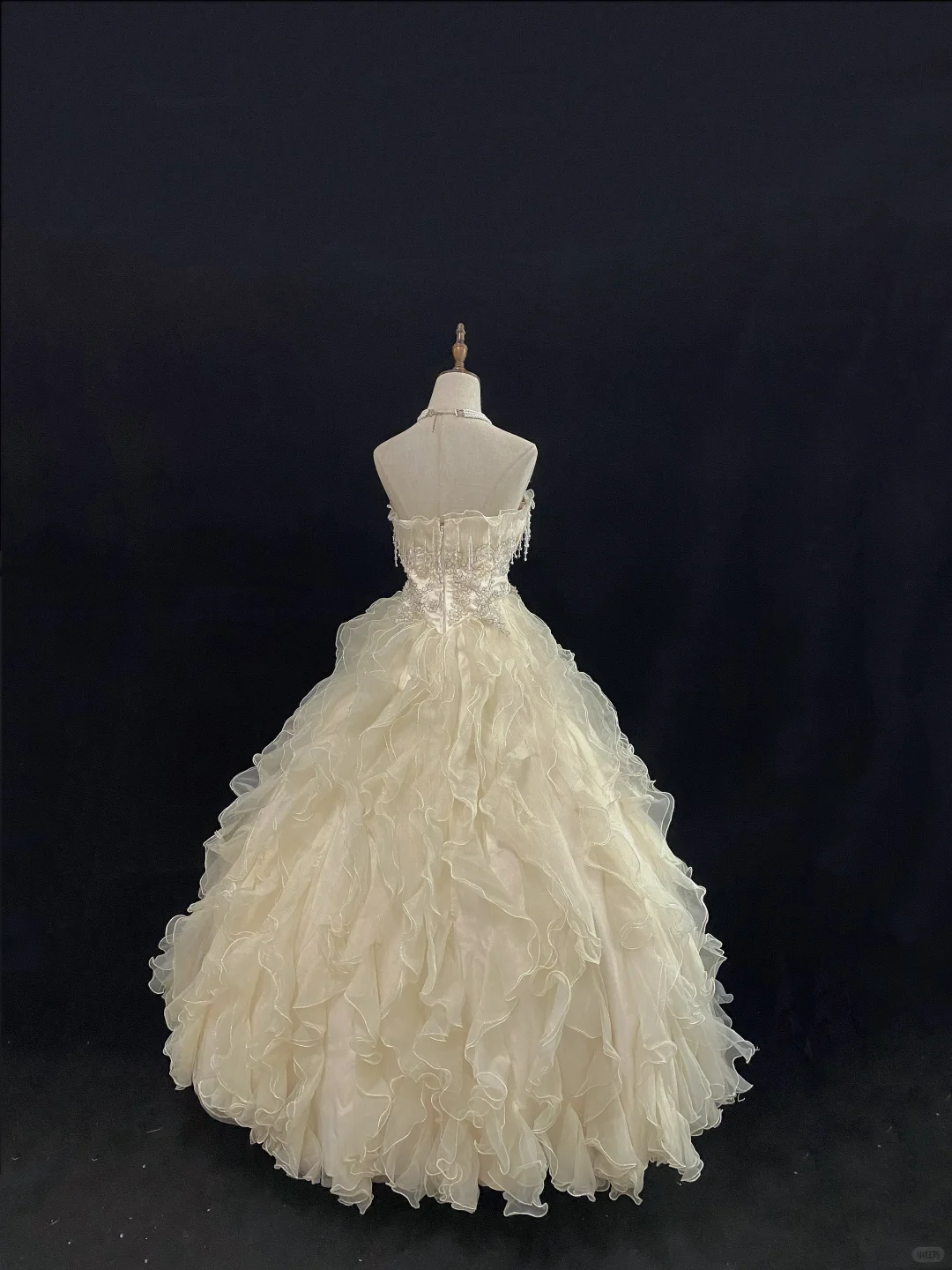 Light Apricot Strapless Romantic Gown with Beaded Tassels, Cinched Waist & Voluminous Princess Skirt, Wedding Dress & Bridal Gown gh8124