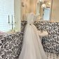 Ivory Puff Sleeve Square Neck Waist-Cinched A-Line Elegant Luxury Romantic Dress, Wedding Gown gh7709