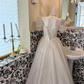 Ivory Square Neck Puff Sleeve Waist-Cinched Full Flared Romantic Dress, Wedding Gown gh7523