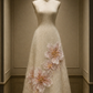✨Girlhomeshops-Ivory Sleeveless Qipao Midi Dress with Large Pink Gold 3D Floral gh10525