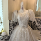 Ivory Square Neck Waist-Cinched Full Flared Vintage Romantic Dress, Wedding Gown gh7538