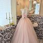 Light Pink Strapless Waist-Cinched Voluminous Skirt Princess Elegant Romantic Dress, Wedding Gown gh7653