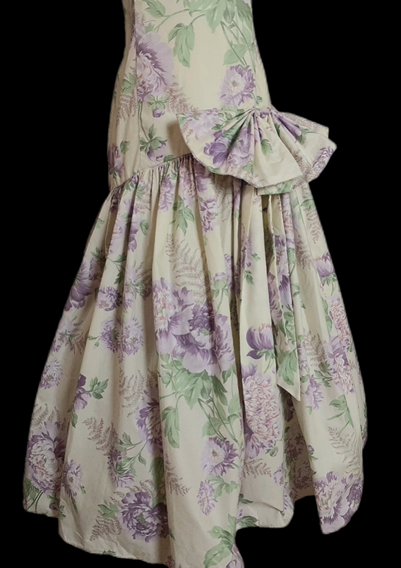 Elegant Vintage Purple Print Square Neck Fitted Waist Prom & Evening Party Dress gh8499