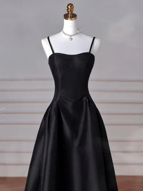 Robe de soirée longue en satin, élégante et simple, noire, rouge et bleu marine, coupe trapèze, robe de bal, gh3573