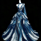 ✨Girlhomeshops-Starry Sky Halter Evening Gown, Blue Gradient, 3D White Feather, Sparkly Sequin Ball Gown for Prom gh10489
