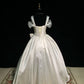 Elfenbeinweiß Perlenbesetztes, modisches langes Satin-Prinzessin-Ballkleid-Brautkleid gh4924