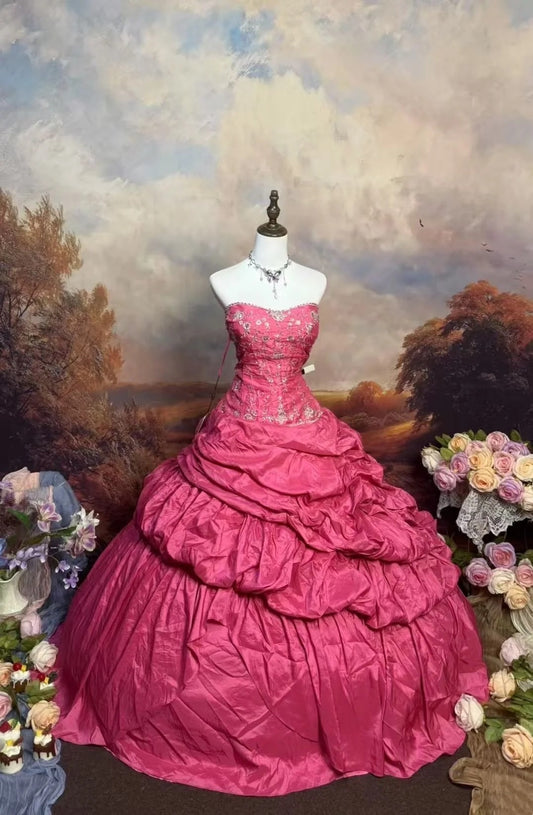 girlhomeshops-Pinkes, zartes, langes Satin-Ballkleid mit Blumenmuster gh6288