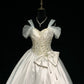 Elfenbeinweiß Perlenbesetztes, modisches langes Satin-Prinzessin-Ballkleid-Brautkleid gh4924