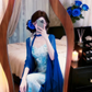 Blue‑White Ink‑Wash Spaghetti Straps Evening Gown, Chiffon Cape Set Tie‑Dye Print Long Prom Dress gh9134