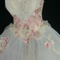 White Strapless Waist-Cinched Gown with Pink Embroidery, Cute Princess Style for Birthday Parties gh7166