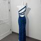 Rose Red Sequin One-Shoulder Fitted Waist Slim Bodycon Prom & Evening Dress gh7226