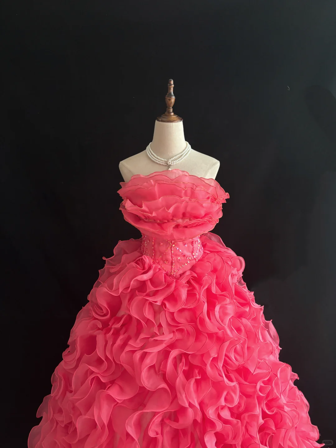 Magenta Strapless Cinched Waist Voluminous Tiered Skirt Long Romantic Dress, Wedding Gown gh7990