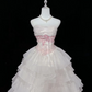 Light Pink Strapless Cinched Waist Voluminous Tiered Skirt Long Romantic Dress, Wedding Gown gh7950
