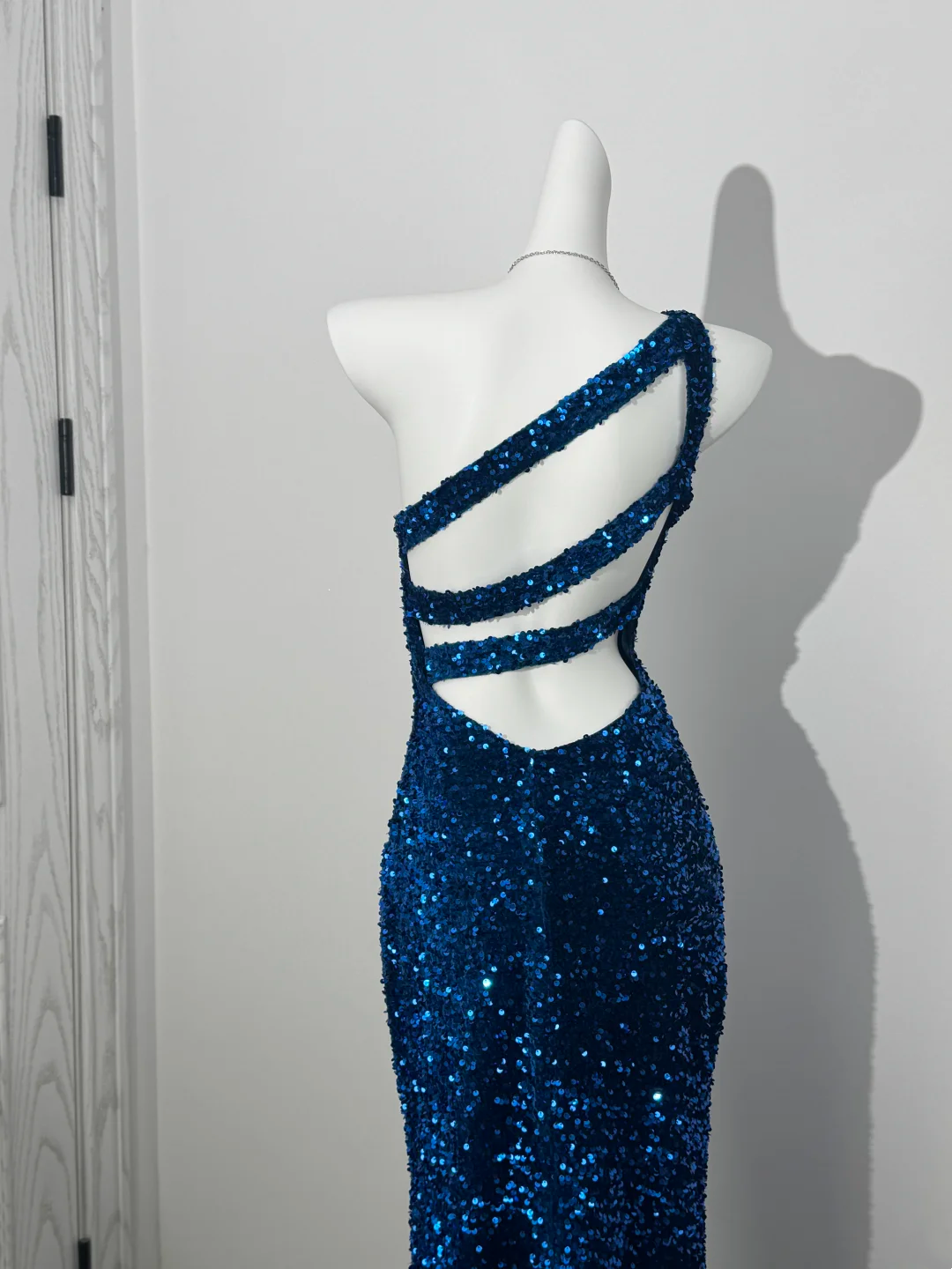 Rose Red Sequin One-Shoulder Fitted Waist Slim Bodycon Prom & Evening Dress gh7226