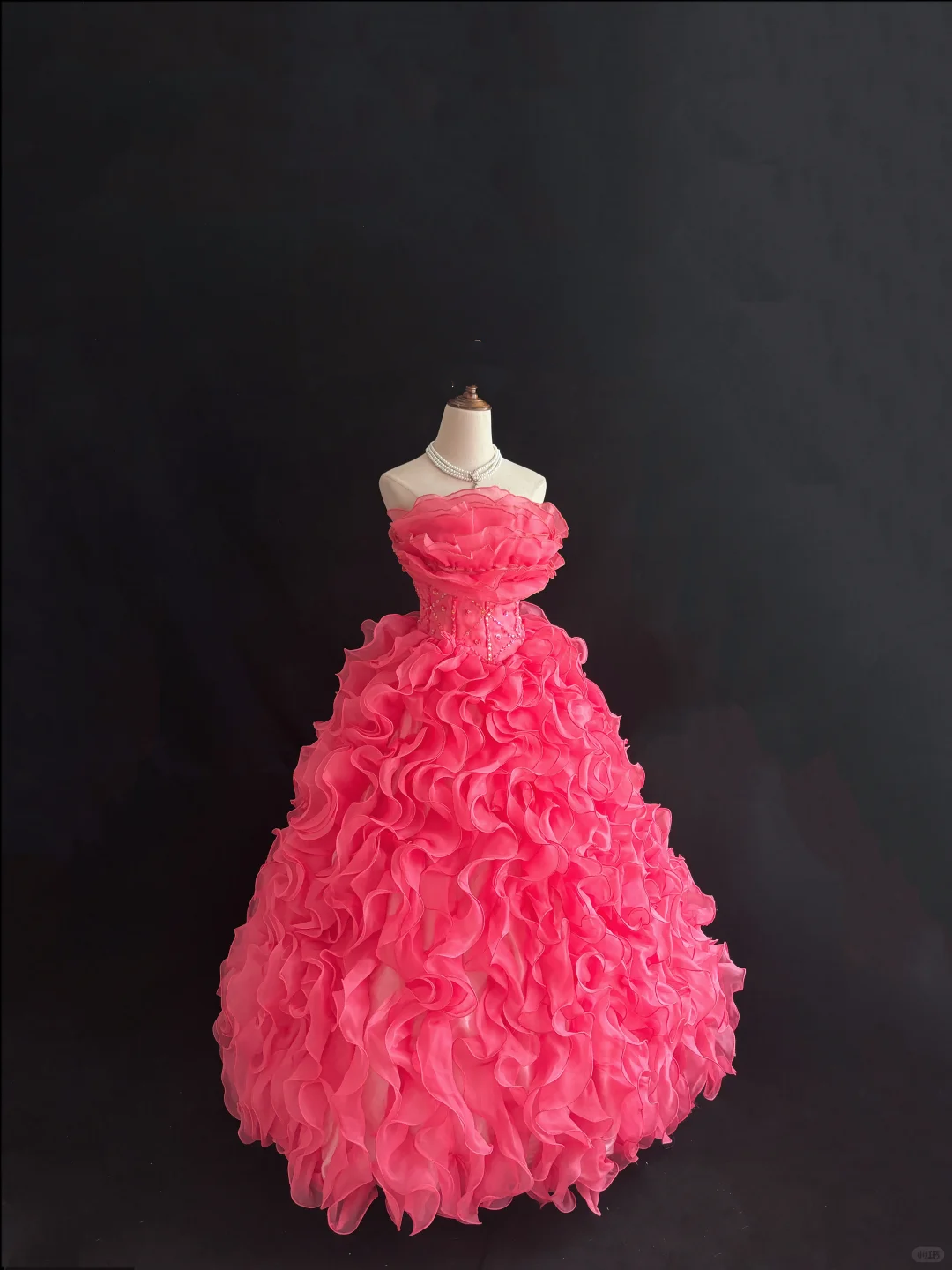 Magenta Strapless Cinched Waist Voluminous Tiered Skirt Long Romantic Dress, Wedding Gown gh7990