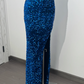Rose Red Sequin One-Shoulder Fitted Waist Slim Bodycon Prom & Evening Dress gh7226