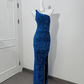 Rose Red Sequin One-Shoulder Fitted Waist Slim Bodycon Prom & Evening Dress gh7226