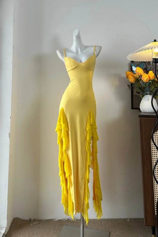 girlhomeshops-Fashion Slim - Fitting Spaghetti - Strap Ruffled Prom Dress girl dress gh5845