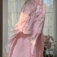 Pink Strapless Vertical Heavy Beaded Irregular Ruffle Mermaid Evening Dress, Prom Gown gh9521